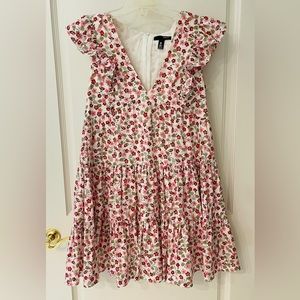 ❤️ AQUA BLOOMINGDALE'S V NECK FLORAL SLEEVELESS TIERED SPRING SUMMER DRESS RED